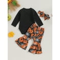 thumbnail image 5 of Newborn Baby Girl Halloween Clothes 3M 6M 12M 18M Long Sleeve Romper Tops Pumpkin Bell-Bottom Pants Headband Infant Fall Outfits, 5 of 10