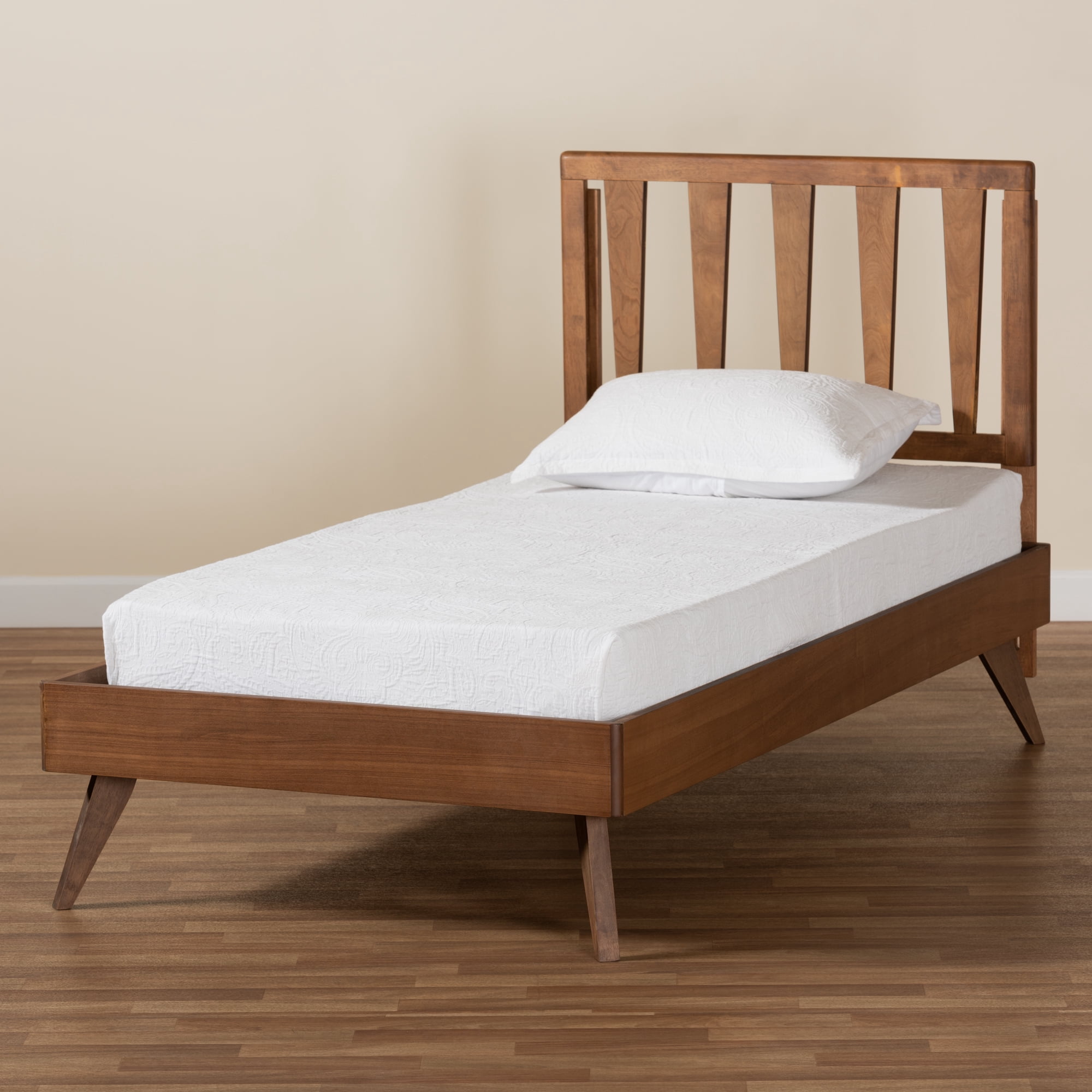 Baxton Studio Michi Modern Engineered Wood Slat Bed, Twin, Walnut Brown