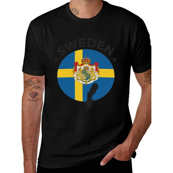 T-shirt Sweden Flag Soft Cotton Adult Heat-Transfer Graphic T-Shirt - 180g Breathable Fabric, Unisex Summer Casual Wear with Durable Heat-Printed Design