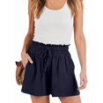 thumbnail image 3 of Women Summer Casual Wide Leg Loose High Waist Drawstring Dressy Shorts 2026 Beach Vacation Clothes Navy Blue XXL, 3 of 10