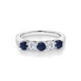 thumbnail image 2 of Gem Stone King 925 Sterling Silver Blue Sapphire and White Moissanite 5-Stone Wedding Anniversary Band Ring for Women (1.07 Cttw, Gemstone September Birthstone, Available in Size 5, 6, 7, 8, 9), 2 of 3