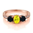 thumbnail image 2 of Gem Stone King 1.87 Ct Oval Canary Mystic Topaz Black Onyx 18K Rose Gold Plated Silver Moissanite Ring (Size 8), 2 of 4