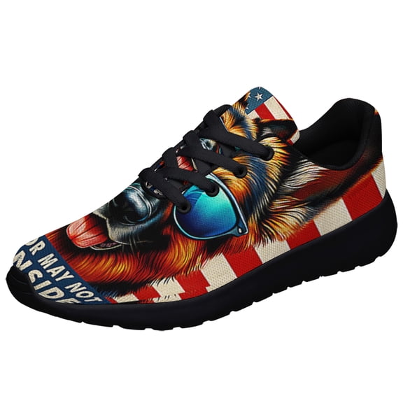 Funny German Shepherd Dog American flag Shoes Sneakers Black Size 3.5