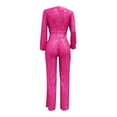 thumbnail image 4 of FEIFLY Casual O-Neck Jumpsuit Long Sleeve Belted Sequin Jumpsuit Solid Color Trendy Women Onesie, 4 of 4