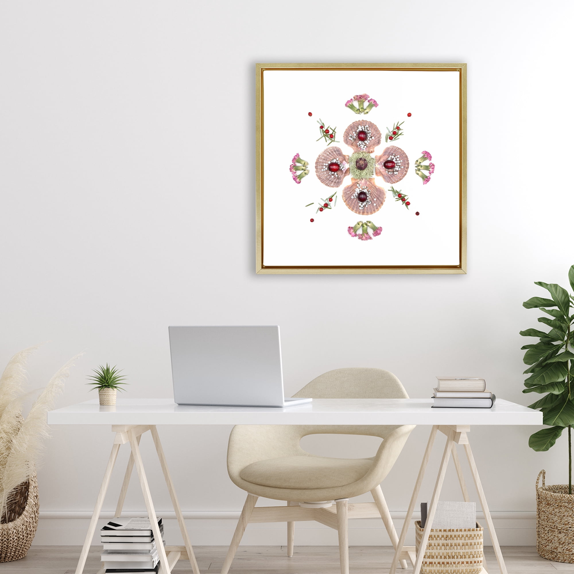 Stupell Industries Clam Shells & Botanicals Pattern Gold Framed Floater Canvas Wall Art, design by Beth Adoette
