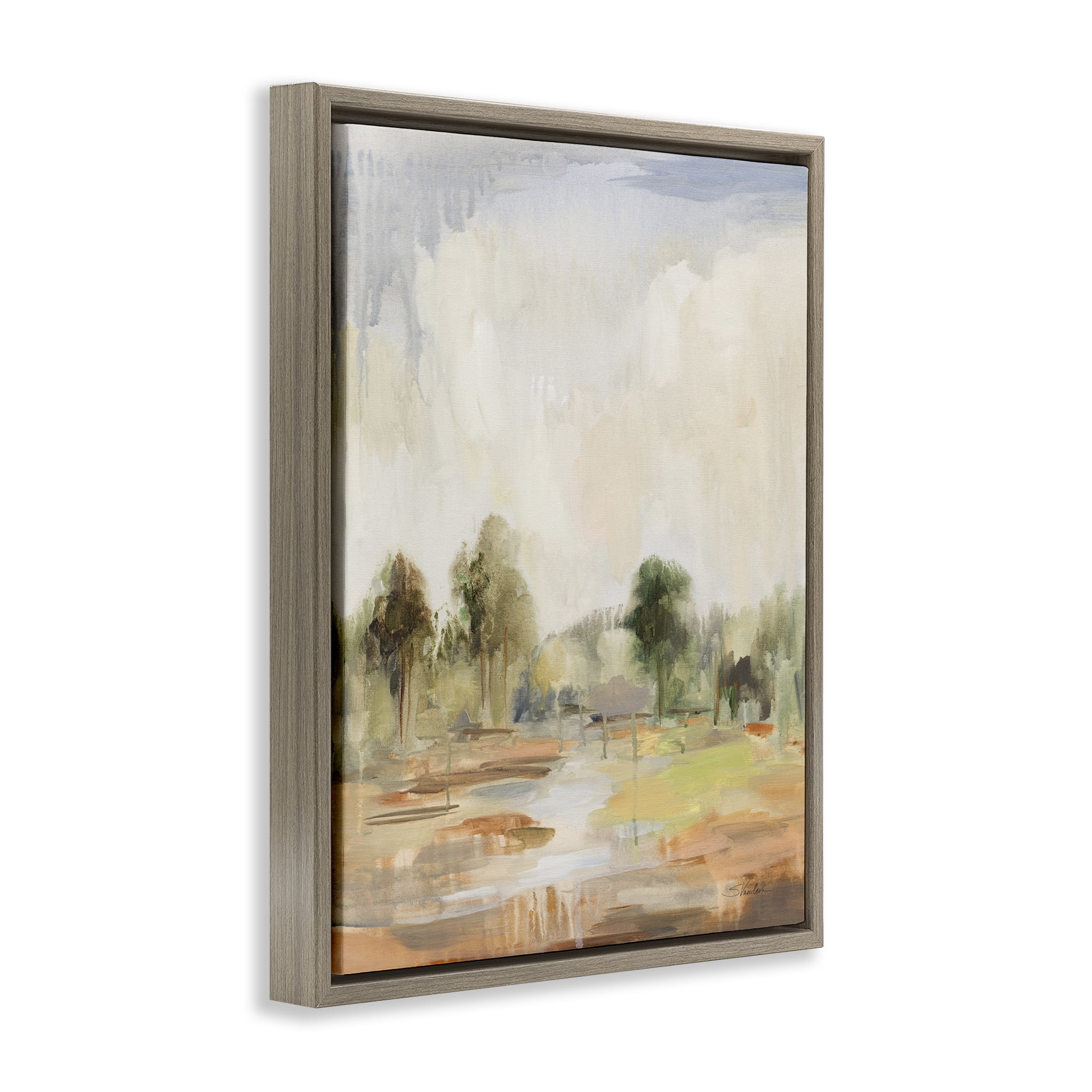 Stupell Industries Summer Rain Landscape Landscape Painting Brown Floater Framed Art Print Wall Art, 25 x 31