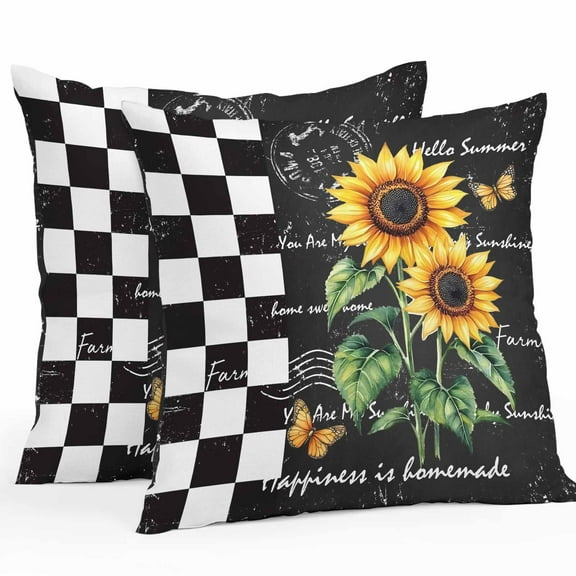 Outdoor Waterproof Pillow Covers Summer Sunflower Green Leaves Decorative Throw Pillow Protectors for Patio Sofa Garden Couch,18x18in 2 Pack