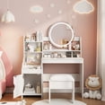 thumbnail image 7 of Veanerwood Kids Vanity Table and Chair Set, Vanity with Chair for Girls with Open Bookshelf & Large Storage Space, White, 7 of 7