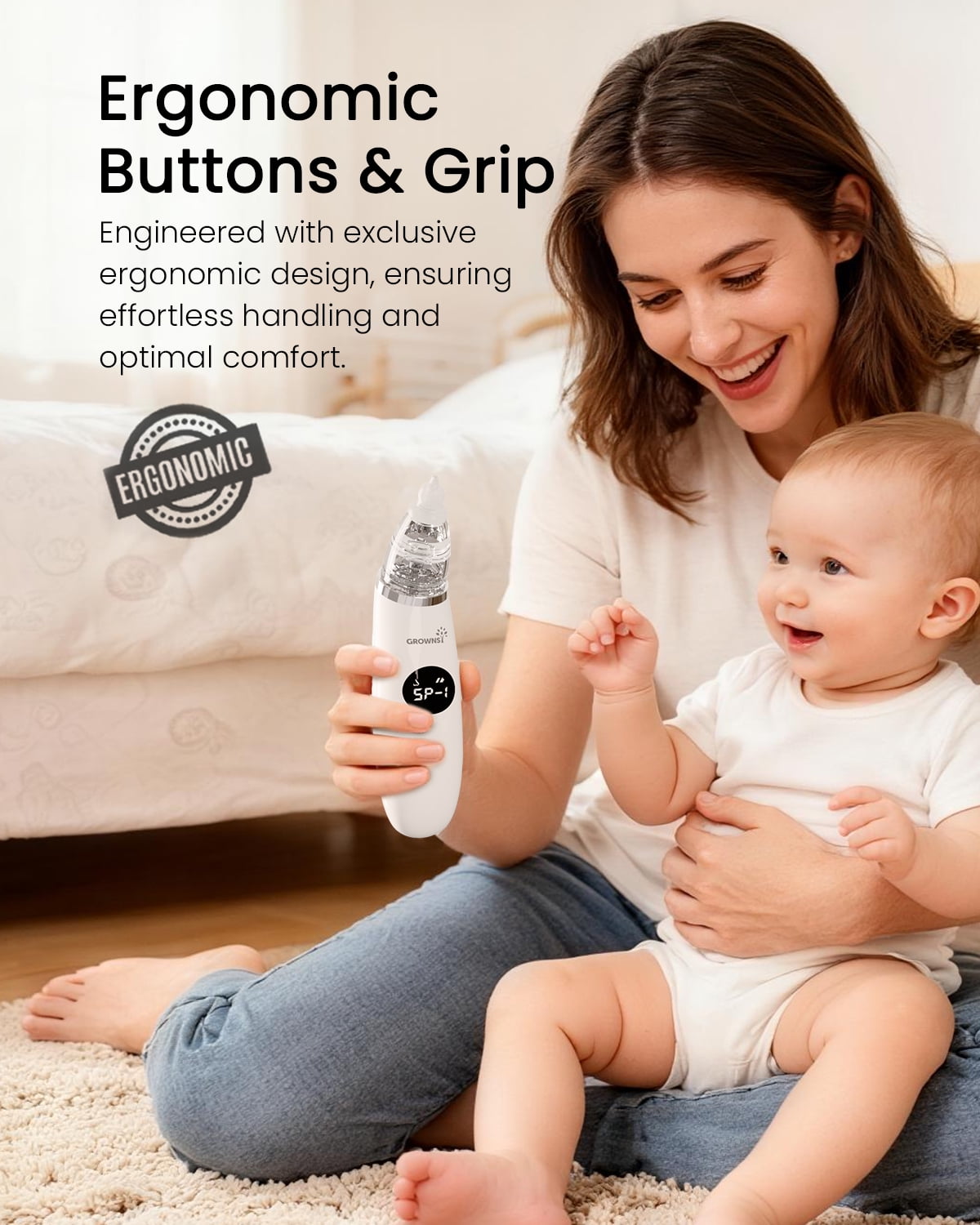 GROWNSY Baby Nasal Aspirator – Electric Baby Nose Sucker with 3 Silicone Tips, Booger Sucker for Newborn to Toddler with Music & Light Function