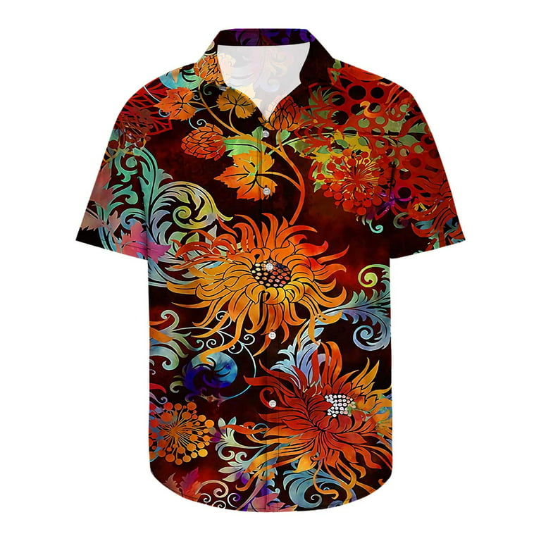Spring Clearance 2024 SMihono Adult Men's Turndown collar Tees Tops Shirt  Men Fashion Casual Buttons Hawaii Printing Turndown Short Sleeve Shirt