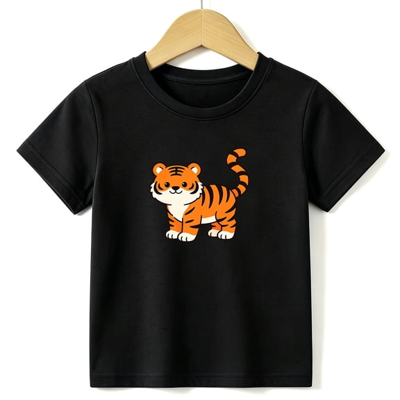 Boys Graphic Tees Cute Tiger Kids T Shirt Animal Zoo Safari 100% Cotton Short Sleeve Soft Tops 4-13Y Black