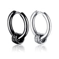 thumbnail image 5 of EIMELI Street Hip-hop Stainless Steel Hoop Earrings Mens Womens Small Huggie Hoop Earrings(2 Pairs，Black+Steel color), 5 of 6