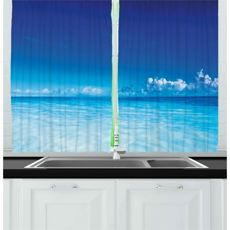 - Landscape Curtains 2 Panels Set, Ocean Scenery Deep Sea Beach Hot Summer Themed Photo, Window Drapes for Living Room Bedroom, 55W X 39L Inches, Turquoise Pale Blue and Dark Blue, by Ambesonne