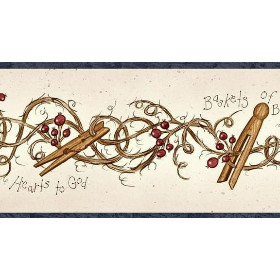 878494 Clothespins and Rosehips Wallpaper Border FAM65041b