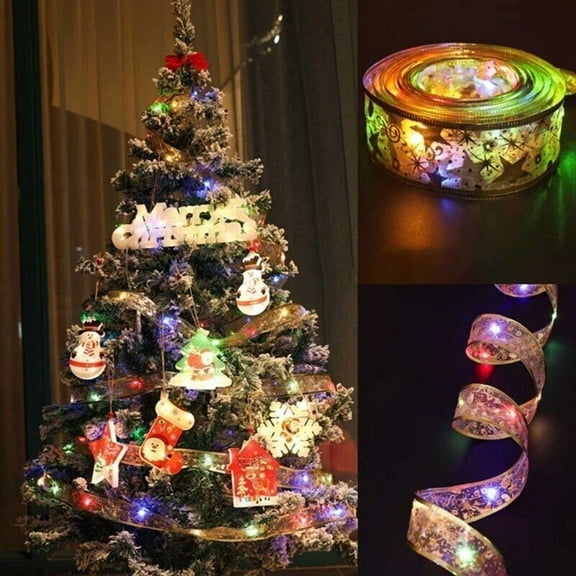 50Led 16.4Ft Fairy String Lights Battery Christmas Ribbon Bows Xmas Tree Decor