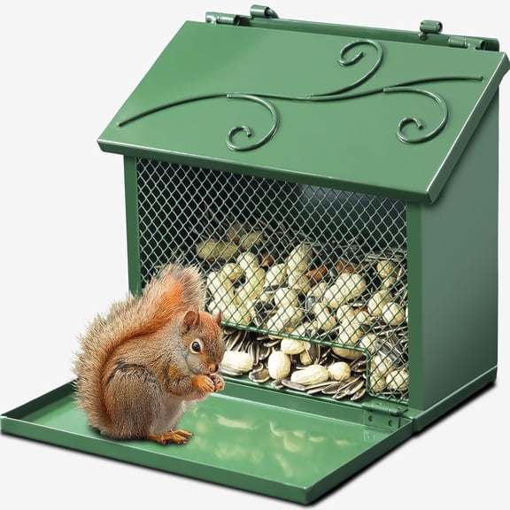 Metal Squirrel Feeder, Squirrel Feeders for Outside Hanging Nesting Box Chipmunk Picnic Table House Outdoors for Corn, Nut, Peanuts Green 1 Pack$$Garden & Patio