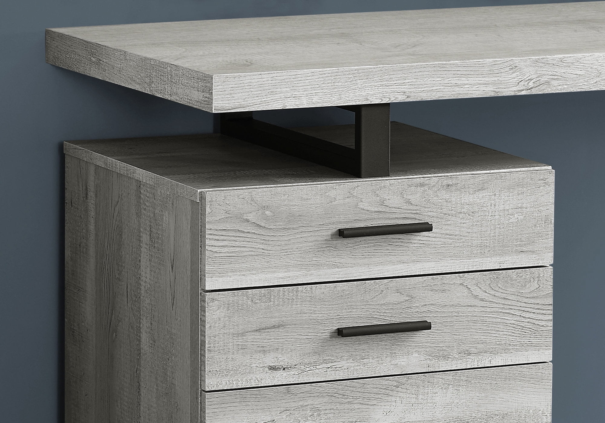 Computer Desk - 3 Storage Drawers / Left Or Right Setup / Floating Desktop - 48"L - Grey Reclaimed Wood-Look / Black