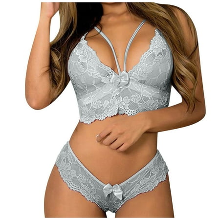 

XHJUN Women s Lingerie Teddy Sexy Lingerie Set Two Piece Lace Bra and Panty Set Cutout Bodysuit Bralette Sleepwear Nightwear Gray XXL