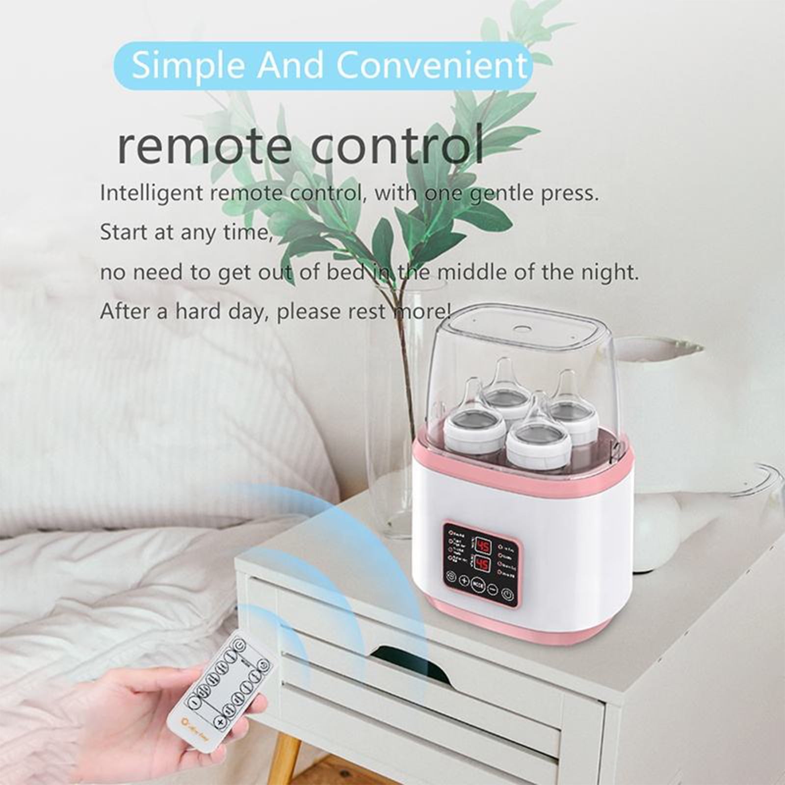Baby Bottle Warmer and Sterilizer, 8-in-1 Multifuntion Breast Milk Warmer, Fast Baby Food Heater for Twins, LCD Display Accurate Temperature Adjustment, 24H Constant Mode with Remote, Pink