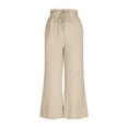 thumbnail image 4 of Linen Pants Women Sevevn Women's Linen Blend Wide Leg Pants Elastic High Waist Drawstring Casual Trousers with Pockets Beige XL, 4 of 7