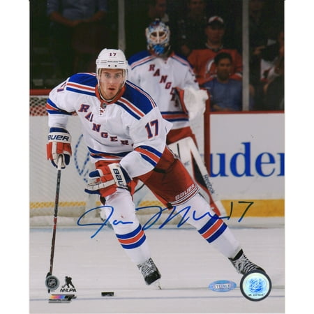 John Moore New York Rangers Autographed 8  x 10  White Jersey Skating Photograph - Fanatics Authentic Certified