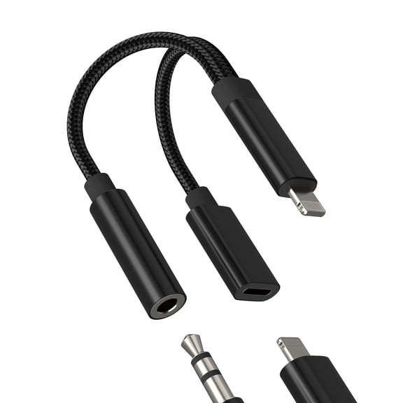 for iPhone AUX Adapter for Apple (2in1) Lightning to 3.5mm Jack Headphone Charger Dongle Cable Audio Cord Splitter Car Connector for iPad Adaptor Wired Earphone Converter Dual Earbud Lighting MFI