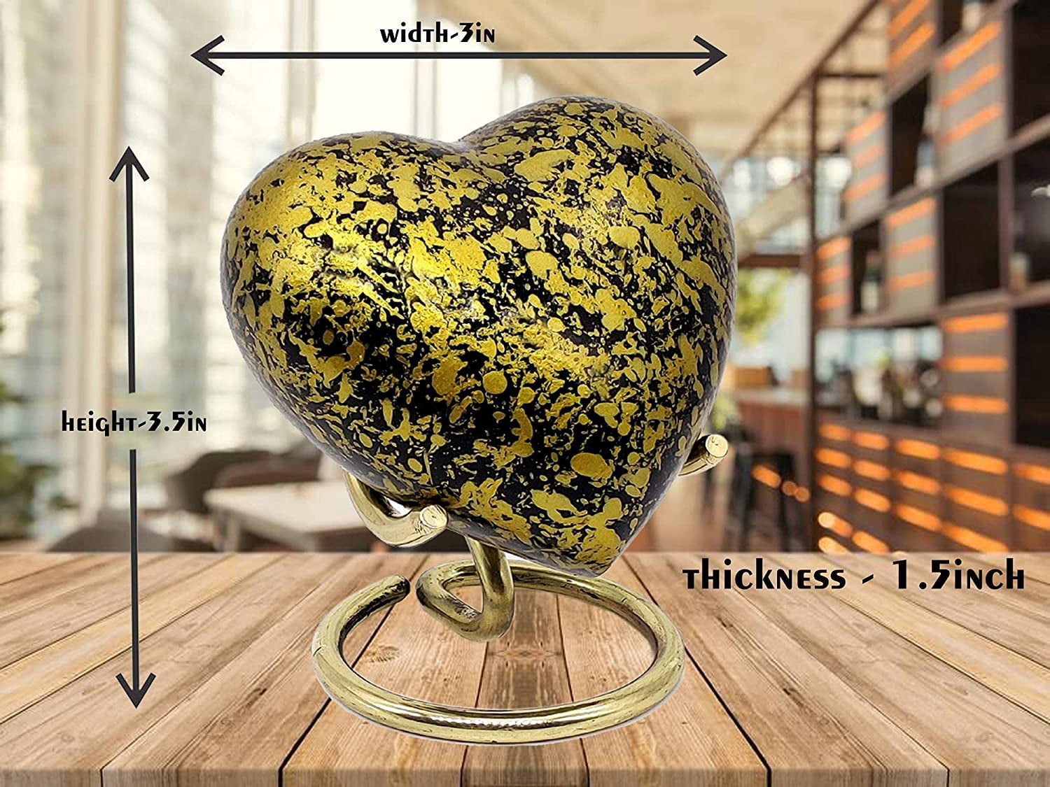 5MOONSUN5's Handcrafted Heart Urn Keepsake Cremation Urn for Human pet Ashes Golden Urn Heart Shaped - Perfect for Adults & Infants Honor Your Loved One. Comes with Brass Stand & Premium Box