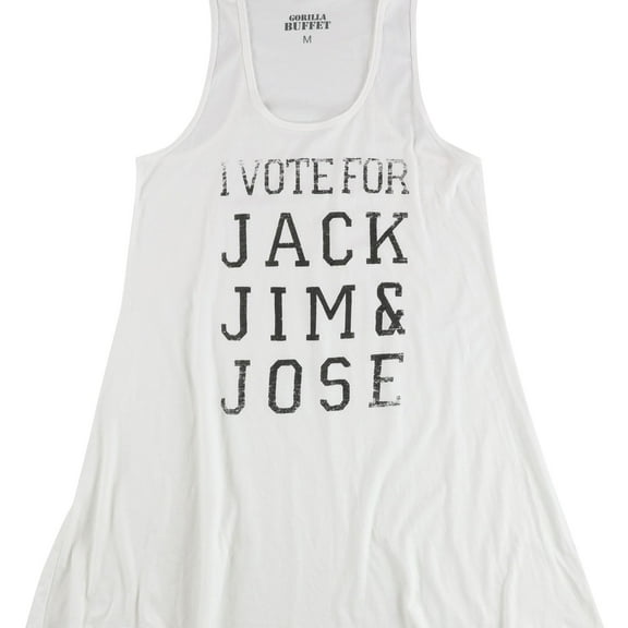 Gorilla Buffet Womens I Vote For Jack Jim & Jose Racerback Tank Top, White, Medium