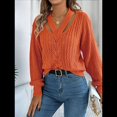 thumbnail image 4 of Suéter Informal de Cuello en V Ahuecado para Mujer, Suéter de Punto de Larga, Suéteres Superiores. Color Naranja XL, 4 of 10
