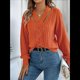thumbnail image 4 of Suéter Informal de Cuello en V Ahuecado para Mujer, Suéter de Punto de Larga, Suéteres Superiores. Color Naranja L, 4 of 10