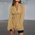 thumbnail image 5 of XFLWAM Womens Suit with Belt Business Blazer Jacket Solid Suits Coats Long Boyfriend Blazers Slim Tunic Jackets Yellow S, 5 of 6
