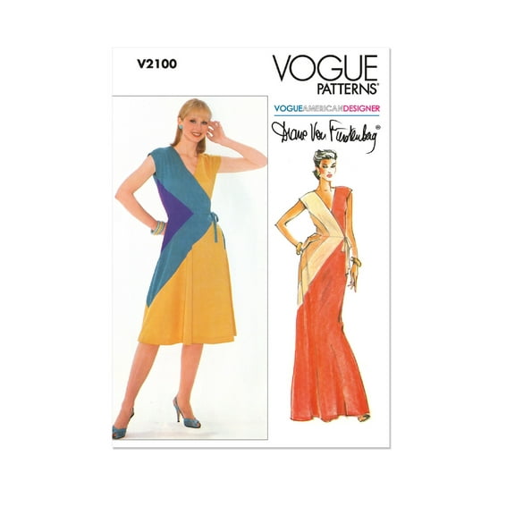 Vogue Sewing Pattern 2100 - 1980s Misses' Knit Dress by Diane Von Furstenberg, Size: H5 (6-8-10-12-14)