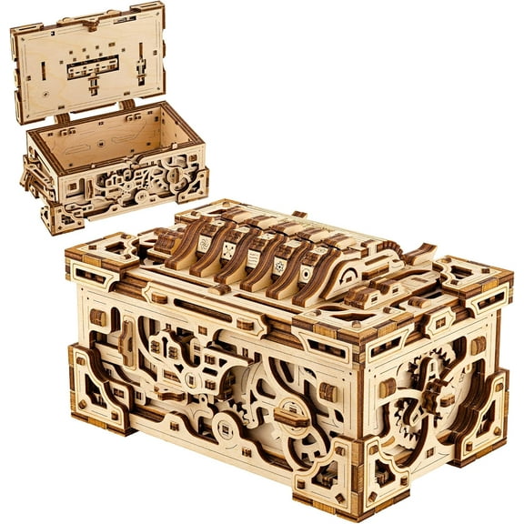 Wood Trick Enigma Chest Lock Puzzle Box Wooden 3D Puzzles for Adults to Build - Engineering DIY Project Mechanical Model Kits for Adults Wooden Models