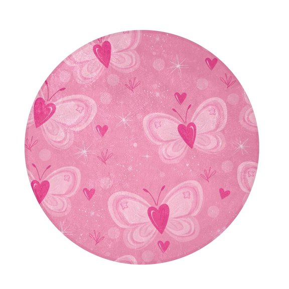 BZSMCE Butterfly Heart Round Fluffy Area Rug 32.2in Non-Slip Circular Shaggy Rug