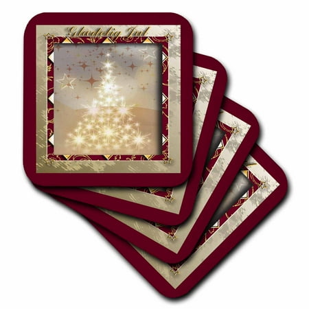 Merry Christmas Coaster - 3dRose Gl?delig Jul, Merry Christmas in Danish, Tree of Lights , Ceramic Tile Coasters, set of 4