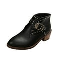 thumbnail image 2 of Viluyesy Womens Ankle Boots, Faux Leather Pointed Toe Wide Calf Fashion Buckle Booties Black, 2 of 8