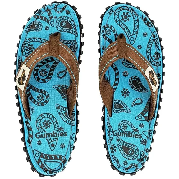Gumbies Islander Womens Canvas Flip Flop Sandals, Blue Paisley, US Size 5