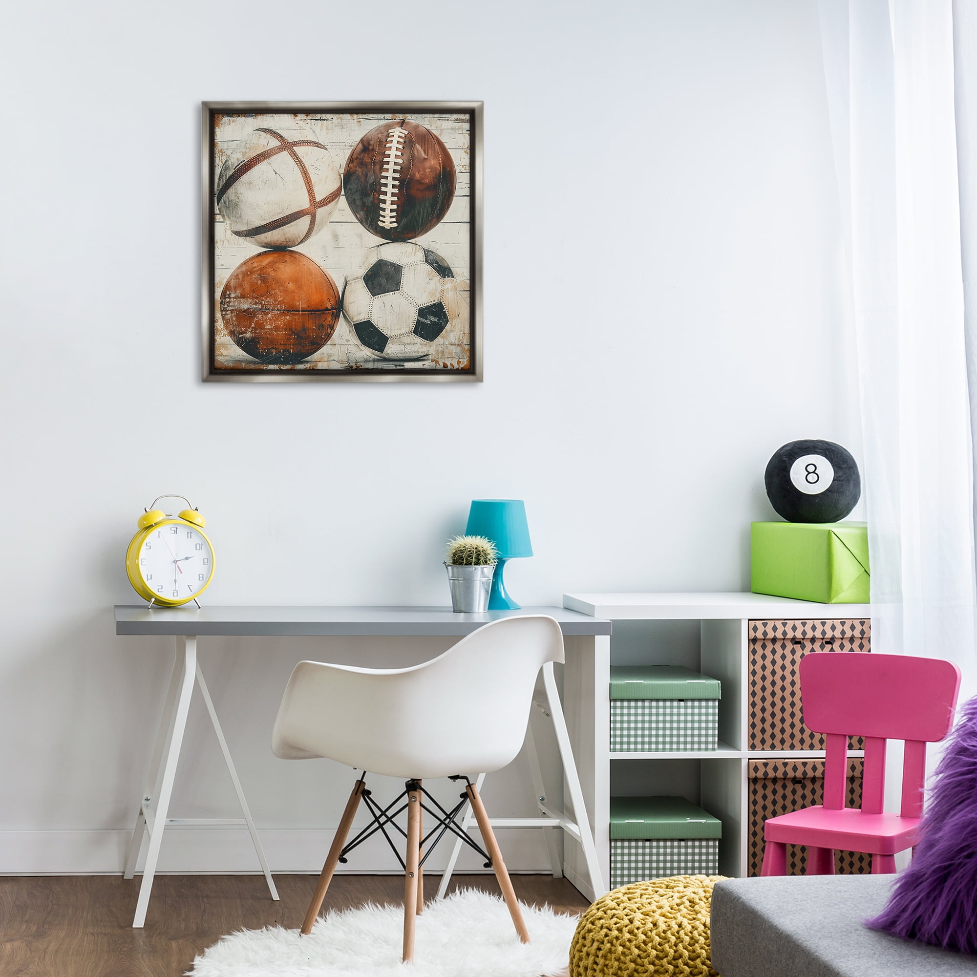 Stupell Industries Rustic Sports Balls Sports Painting Gray Floater Framed Canvas Art Print Wall Art, 25 x 25