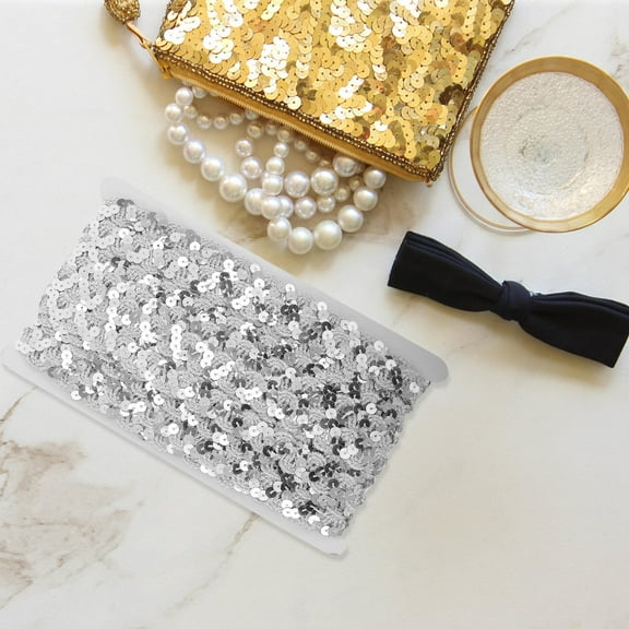 ROSENICE 1 Roll Sequin Webbing Ribbon for Sewing and Decoration Silver Trim