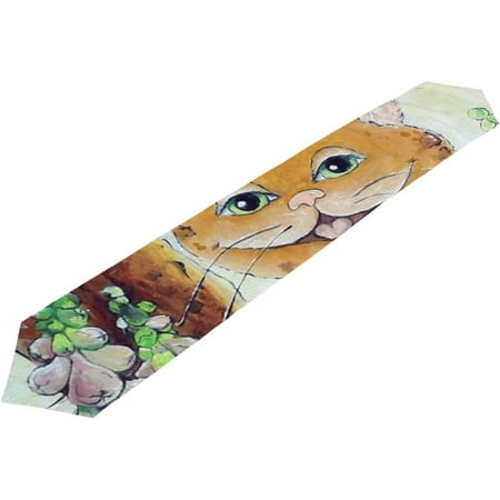 

SKYSONIC Table Runner Kitten in Flowers Painting Washable Table Cloth Runner for Holiday Home Wedding Table Top Decoration 13x90 Inches