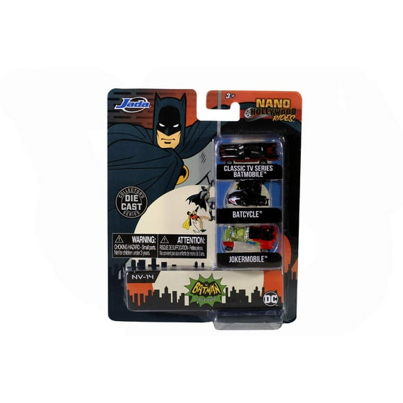 Paquete de 3 Vehiculos Nano Hollywood Rides Jada Toys Batman 1966 TV Serie