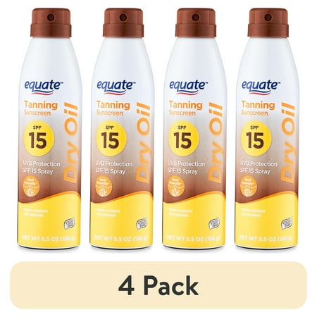 (4 pack) Equate Tanning Dry Oil Sunscreen, SPF 15, 5.5 oz