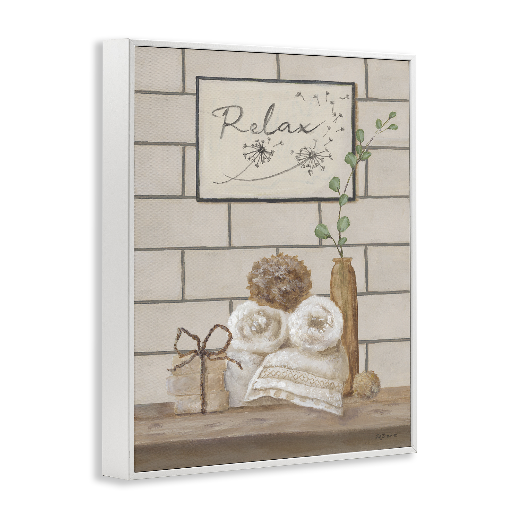 Stupell Industries Relax Bathroom Scene Typography Painting White Framed Art Print Wall Art, 24 x 30