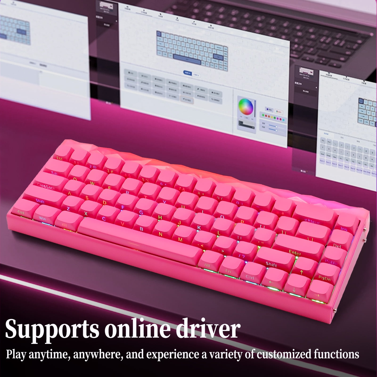 AULA Hero 68 HE 60% Wired Gaming Keyboard with Hall Effect Magnetic Switches, Rapid Trigger, RGB Backlight, Dragon Fruit Pink Ks(Side-Printed, Dragon King Magnetic Switch)