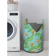 thumbnail image 3 of Tropical Laundry Bag, Exotic Hawaiian Leaves and Bird of Paradise, Hamper Basket with Handles Drawstring Closure for Laundromats, 13" x 19", Pale Blue Orange Green, by Ambesonne, 3 of 4