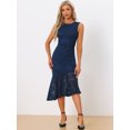 thumbnail image 4 of DARING DIVA Asymmetric Hem Fishtail Ruffles Lace Dress XS Dark Blue, 4 of 6