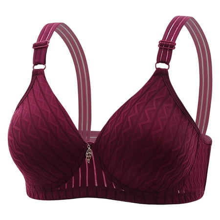 Bigersell Full-Coverage Bras for Women Wireless Bra No Underwire Ladies V-Neck Push-up Bra Backless Hook and Eye Bra Closure Everyday Wire-Free Bra Womens Sports Bras Wine XXL