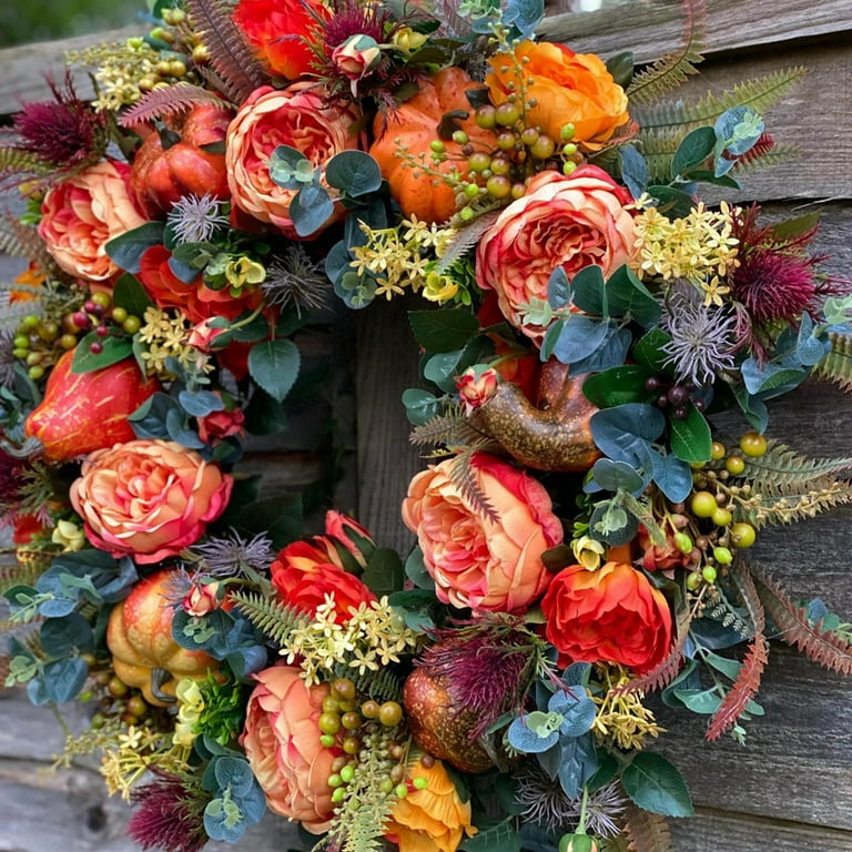  Fall Peony and Pumpkin Wreath Autumn Year Round Wreaths for  Front Door Artificial Fall Wreath Autumn Front Door Wreath Thanksgiving  Wreath for Home Farmhouse Home Wall Window Festival (16in) : Home