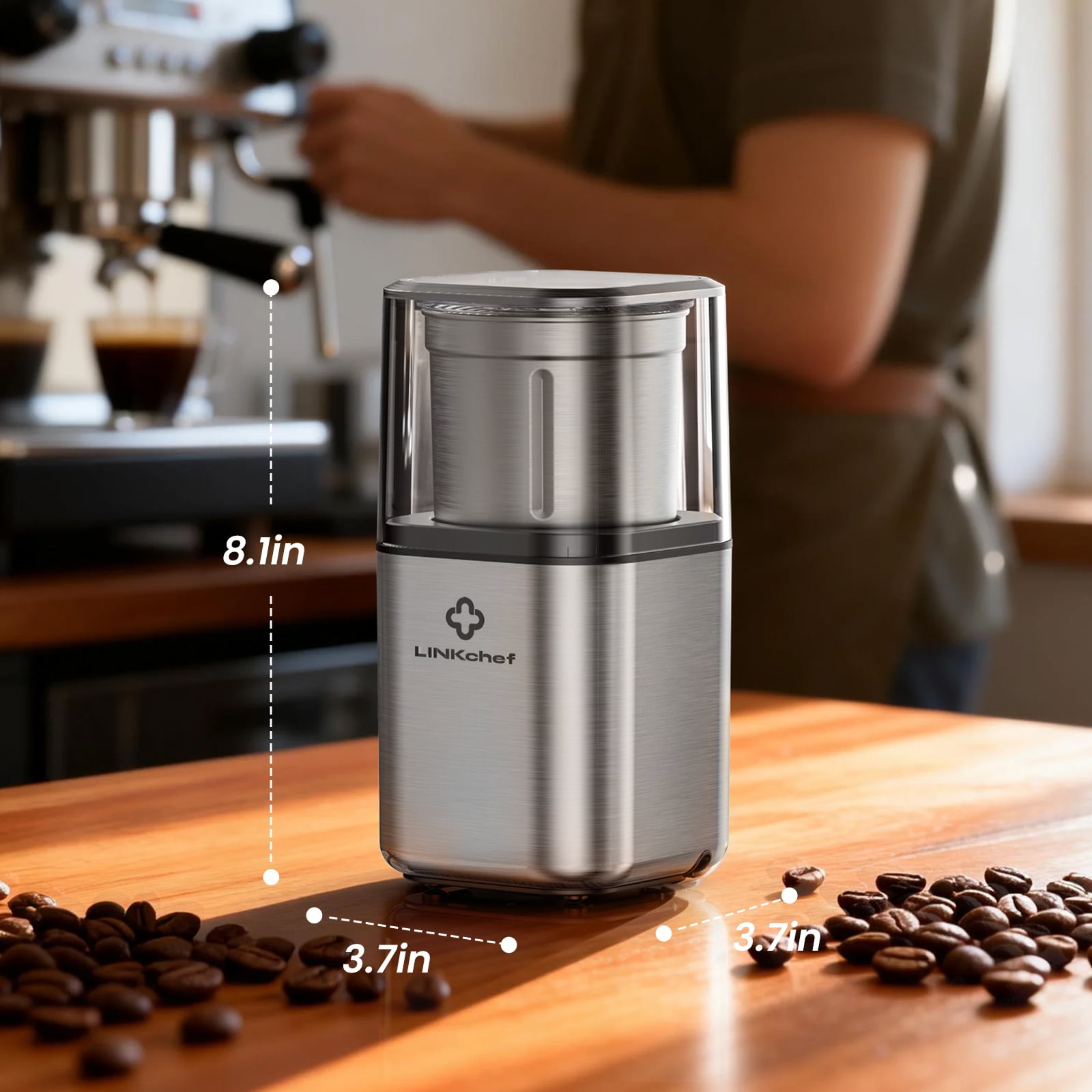 LINKChef Coffee Grinder, Spice Grinder with 4 Blades for Coffee Beans, Spice, Tea - New (Silver)