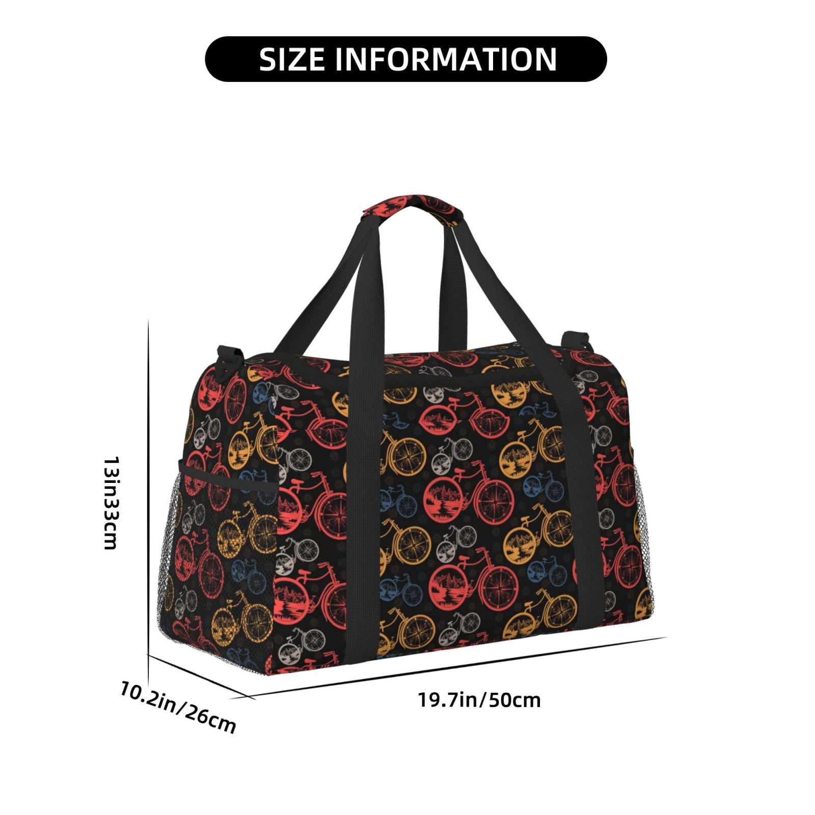 Kdxio Compass And Mountains In Bicycle Wheels1 Travel Duffel Bag Gym Bag Weekender Travel Bag Gym Bag for Women &Men Airplane Travel Essentials for Flying